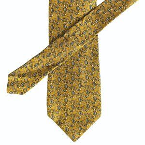 Fendi Monogram Scroll Pattern Gold & Gray Silk Tie Made in Italy 4 Inch Width